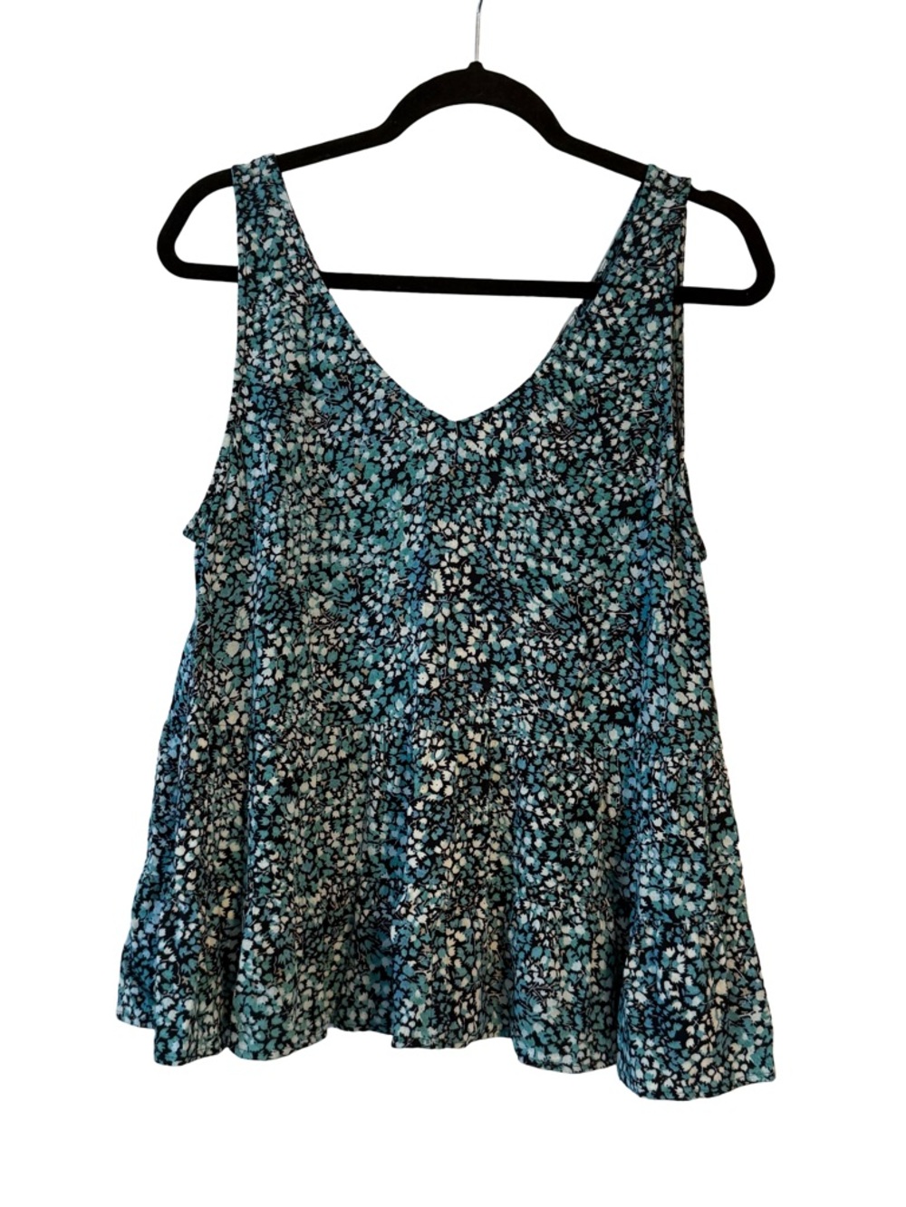 LOFT Blue Floral V-Neck Swing Tank